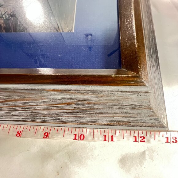 Vtg White Heron Egret Bird Print Framed Wall Art Rustic Wood Frame Blue Matte - Picture 11 of 12
